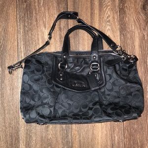 Coach Logo Ashley Signature Satchel Purse Sateen Leather black